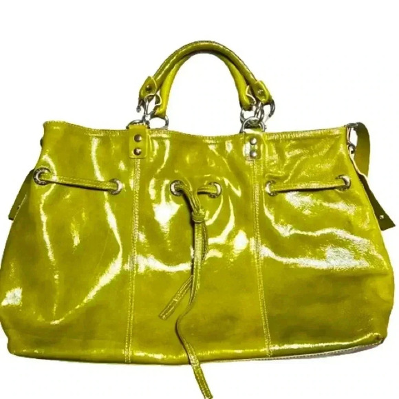 PLINIO VISIONA GREEN PATENTED  LEATHER TOTE SHOULDER BAG LEATHER MADE IN ITALY - Picture 4 of 17